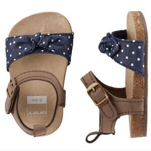 Carter's Little Baby Girl Shoes Sandals Polka Dot Blue White Brown New Size 9-12
